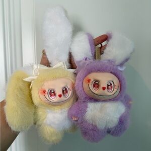 Plush Labubu Bunny Keychain with Cute Face no Pop Mart  Tag